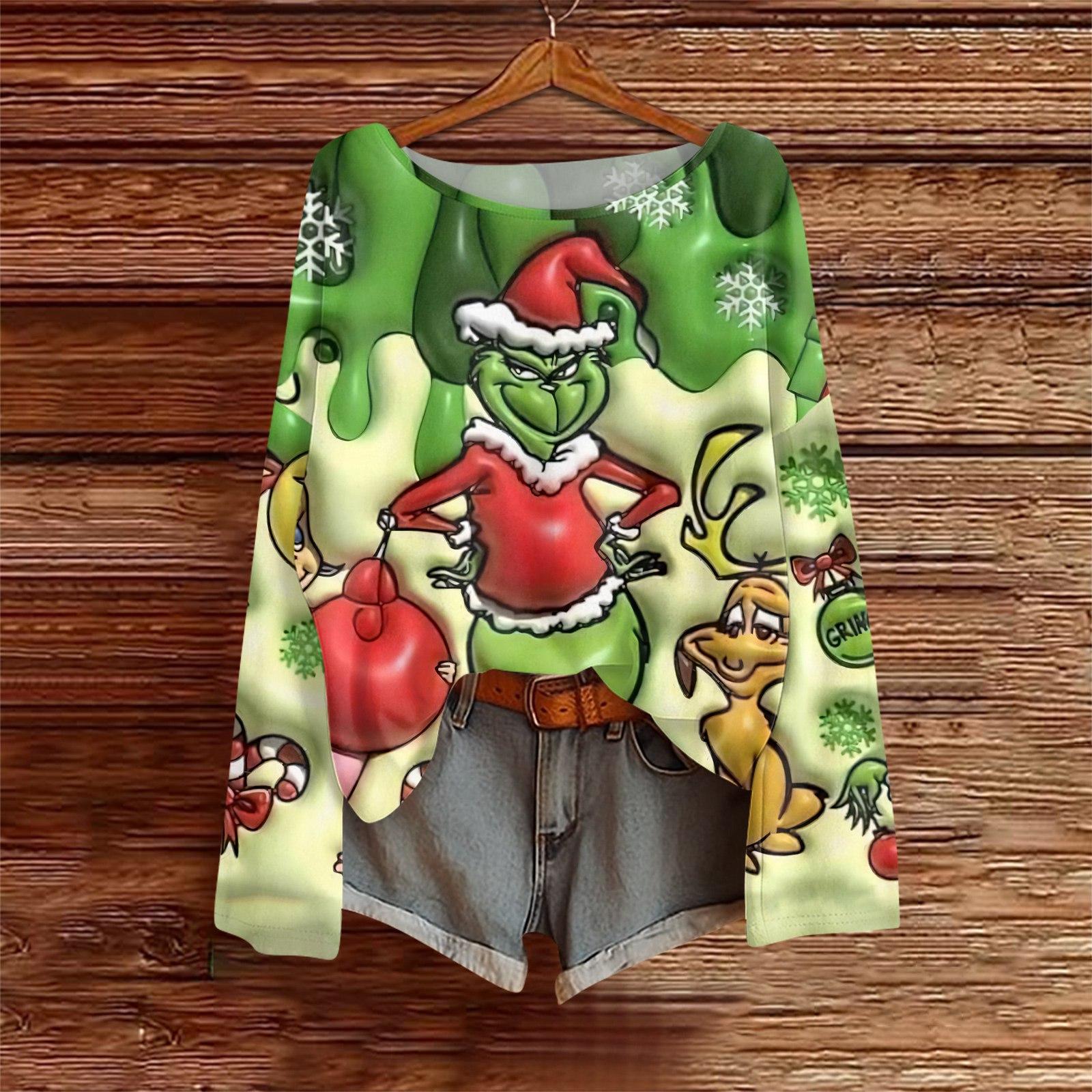 

Long Sleeve Shirts For Women Printed Tees Blouses Casual Plus Size Basic Tops Pullover S