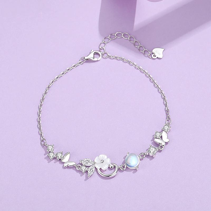 Tichia Love Butterfly Language Bracelet: Women s S925 Sterling Silver with Exquisite Shell Flower and Butterfly Design. 925 Silver