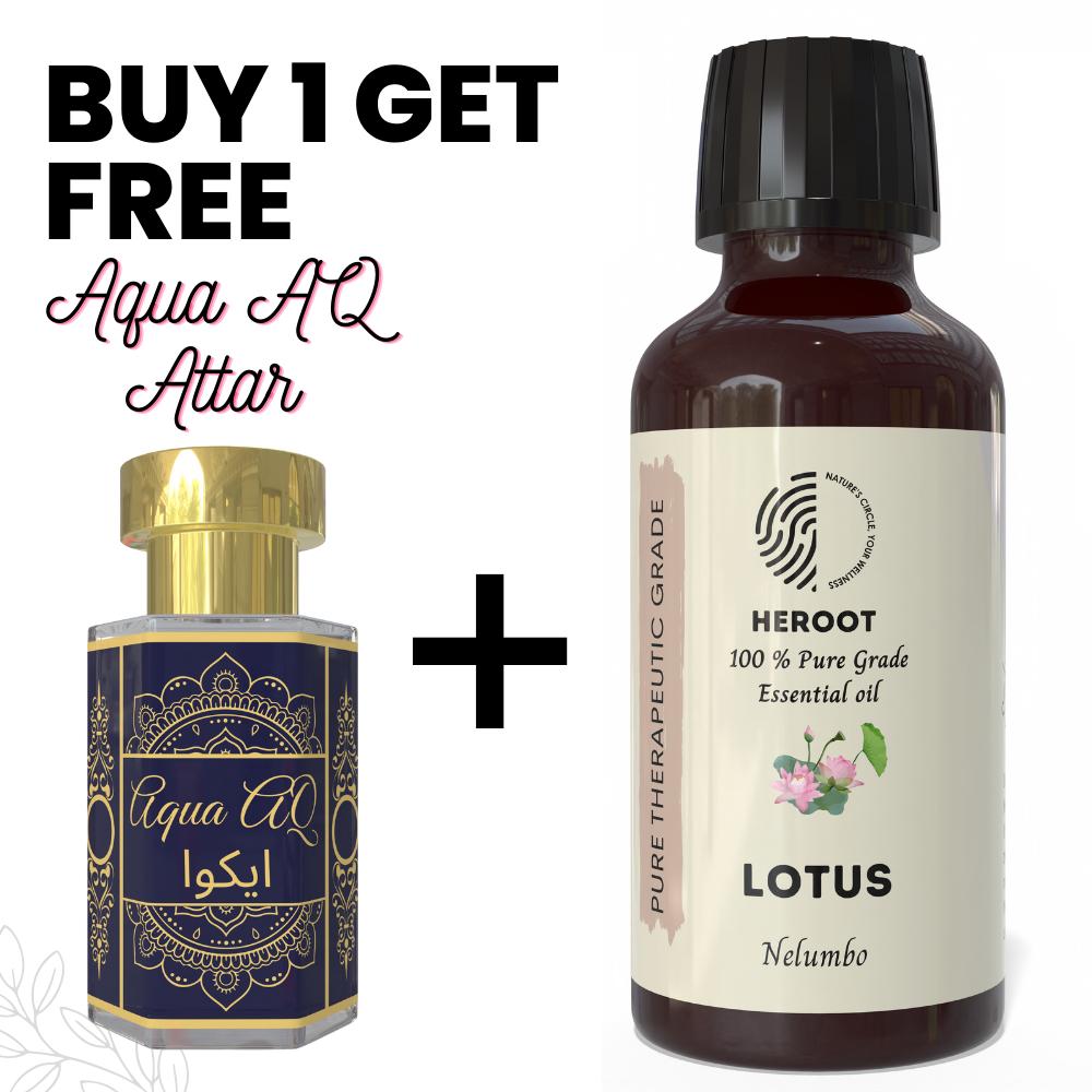 Ulei Esențial de Lotus 10ml pentru Aromoterapie & Parfum de Casă primiți 1 Attar Gratuit de 6 ml – Aqua AQ, Oud din Dubai, Aura, Oud Alb