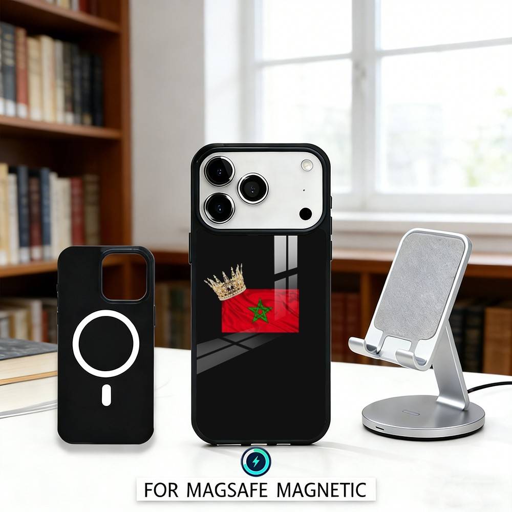 M-Morocco Flag Phone Case Magnetic For iPhone17 16 15 14 13 12 Pro Max For Magsafe Wireless Charging Cover