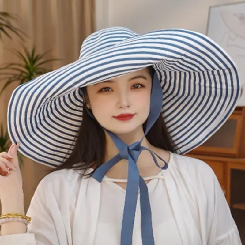 

Japanese Retro Striped Fisherman Hat Women s Summer New Sunscreen and UV Resistant Sun Hat Foldable Sun Hat Adult 56-58cm