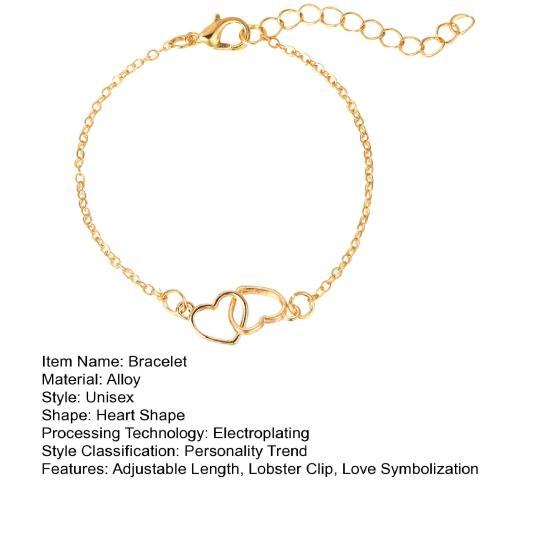 Yousheng Women Bracelet Connected Heart Pendant Adjustable Length Lobster Clip Romantic Love Symbolization Valentines Day Gift Lady Wrist Jewelry
