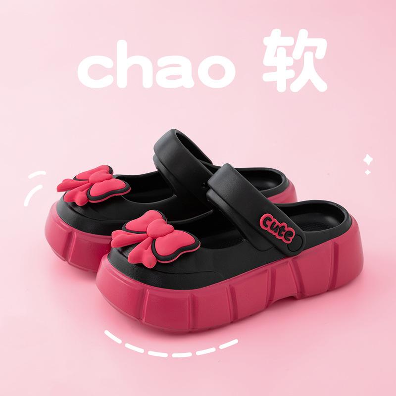 Mary Jane Bag Head Slippers Summer New Wear Non-slip Thick-soled Ins Bow Popular Sandals