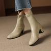 New women's beef tendon soft-soled fashion boots, leather high-heeled round head large-size women's boots, zipper mid-boots after autumn and winter