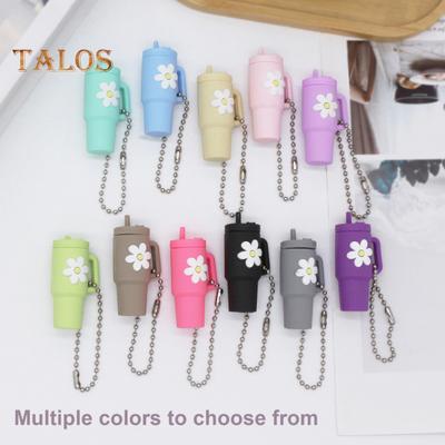 Milk Tea Cup Decoration Floral Print Keychain Pendant Food Grade Silicone Vibrant Color Mini Mug Shape Keychain Charm