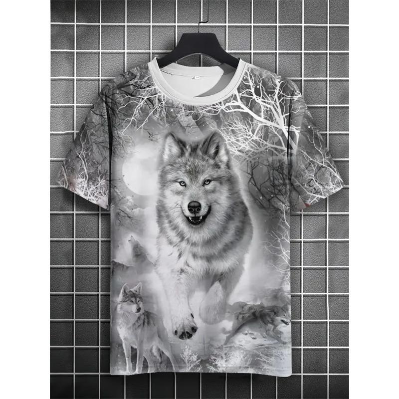 Summer TShirt Animal Wolf 3D Printed Short-Sleeved Street Shoot Oversized Tops Fashion Casual Wear Mens TShirt