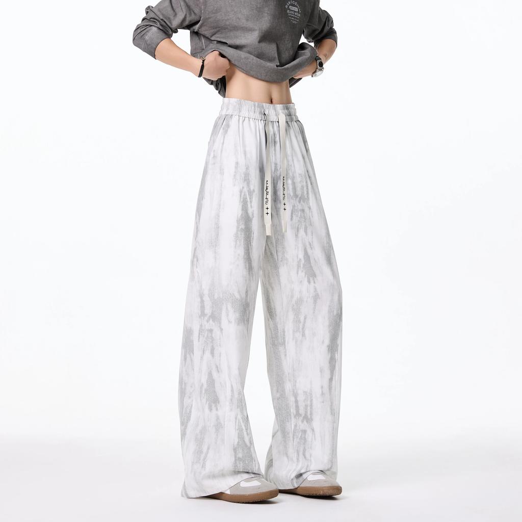 2026 Spring Summer Men Casual Tie-Dye Pants Men Loose Long Pants Male Trendy Straight Trousers Man Vintage Black White Pants