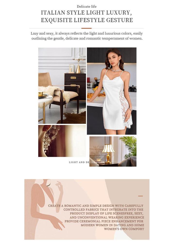 Ice Silk Lace Trim Camisole Nightgown - Women's Sexy Lingerie & Homewear
