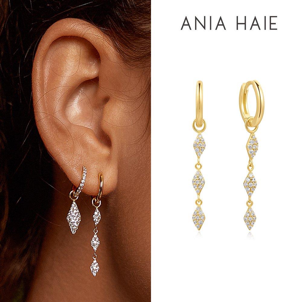 Gold Pave Sparkle Drop 925 Silver Hoop Earrings E061-15G