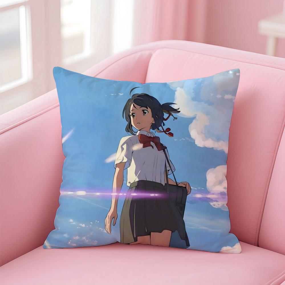 Romantic Anime Japanese Movie YYour Name Cushion Cover Pillow Case Soft Skin Friendly Fabric  Concealed Zipper
