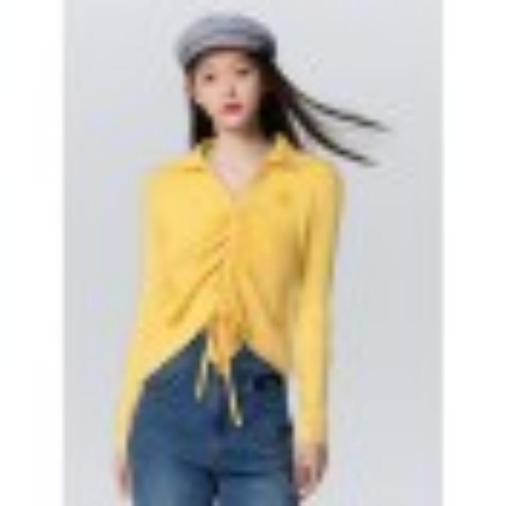 A New Large-sized Irregular Drawstring Top for Women's Autumn Wear with A Polo Collar and Shoulder