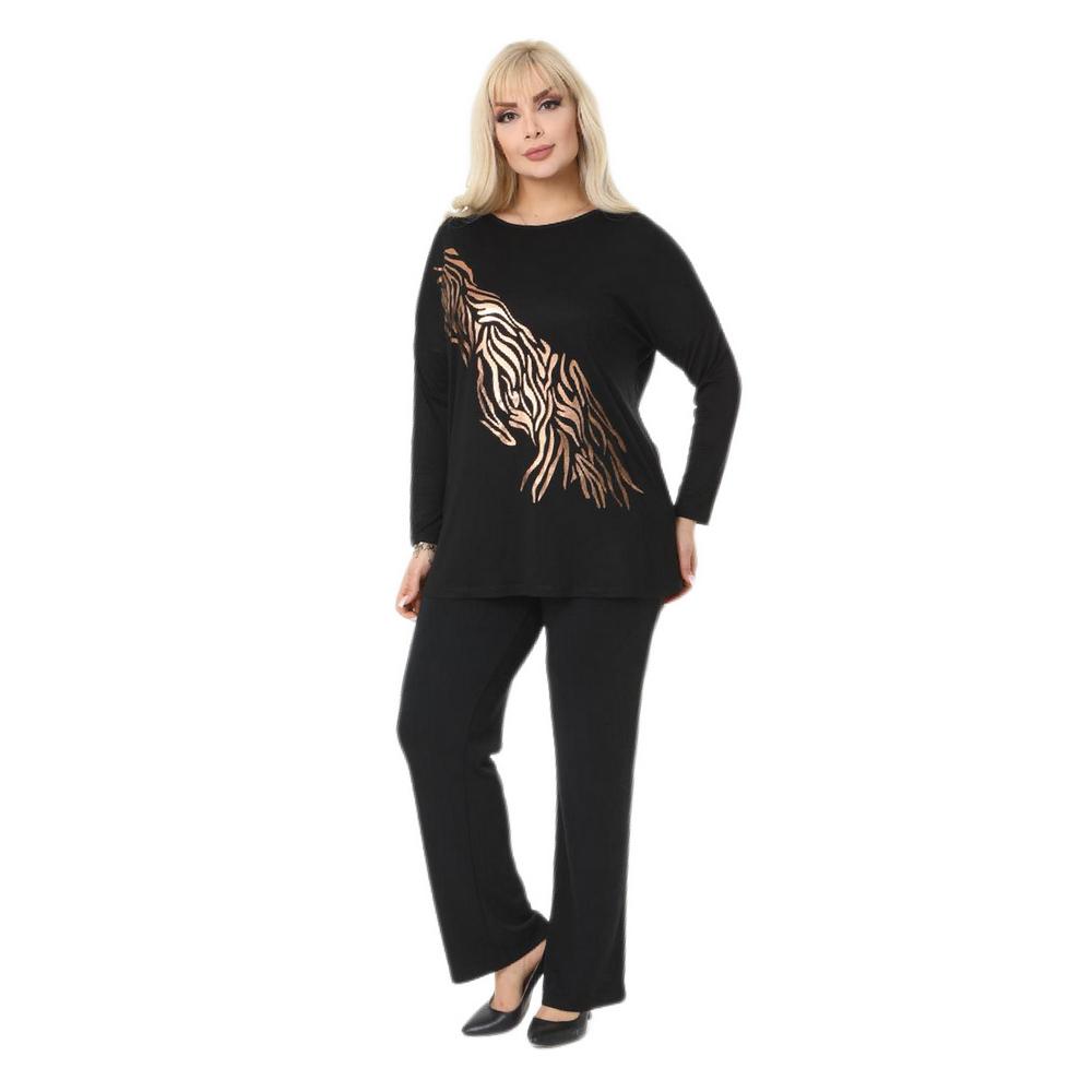 Fierte Damen Übergröße Bluse Bk23211 Rundhalsausschnitt Glänzendes Muster