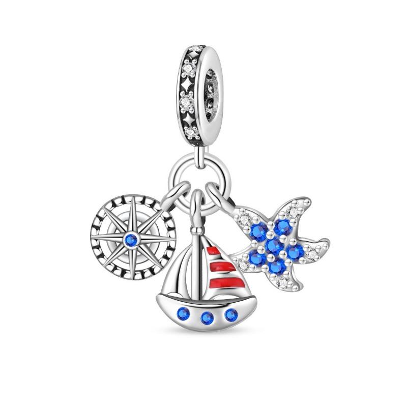 Ocean Wind Seahorse Turtle Whale Charm Beads Diy Jewelry Accessories Bracelet White Copper Plated 925 Silver