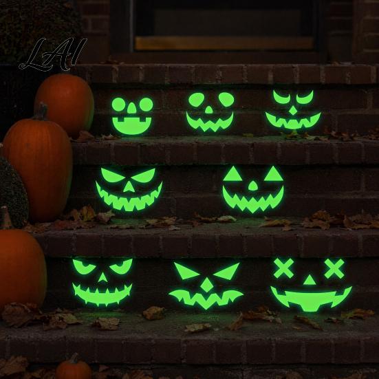 Fluorescent Halloween Wall Sticker 2Pcs Glow-in-the-Dark Stickers Pumpkin & Ghost Face Decals for Indoor Ceiling Door Decor Decal Luminous