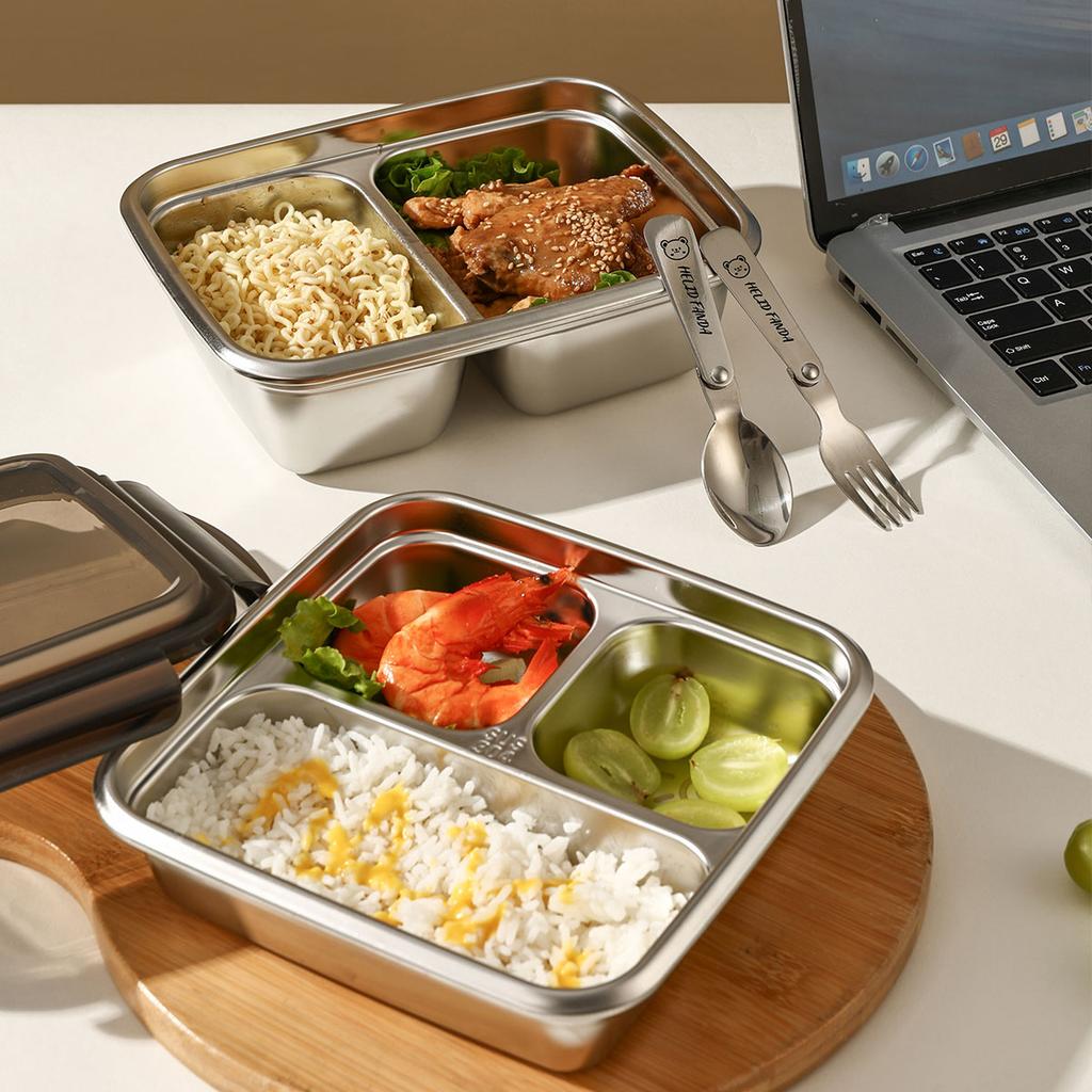 WORTHBUY 304 Stainless Steel Divided Bento Lunch Box Portable Leak-proof Food Container With Compartments For Students Kids