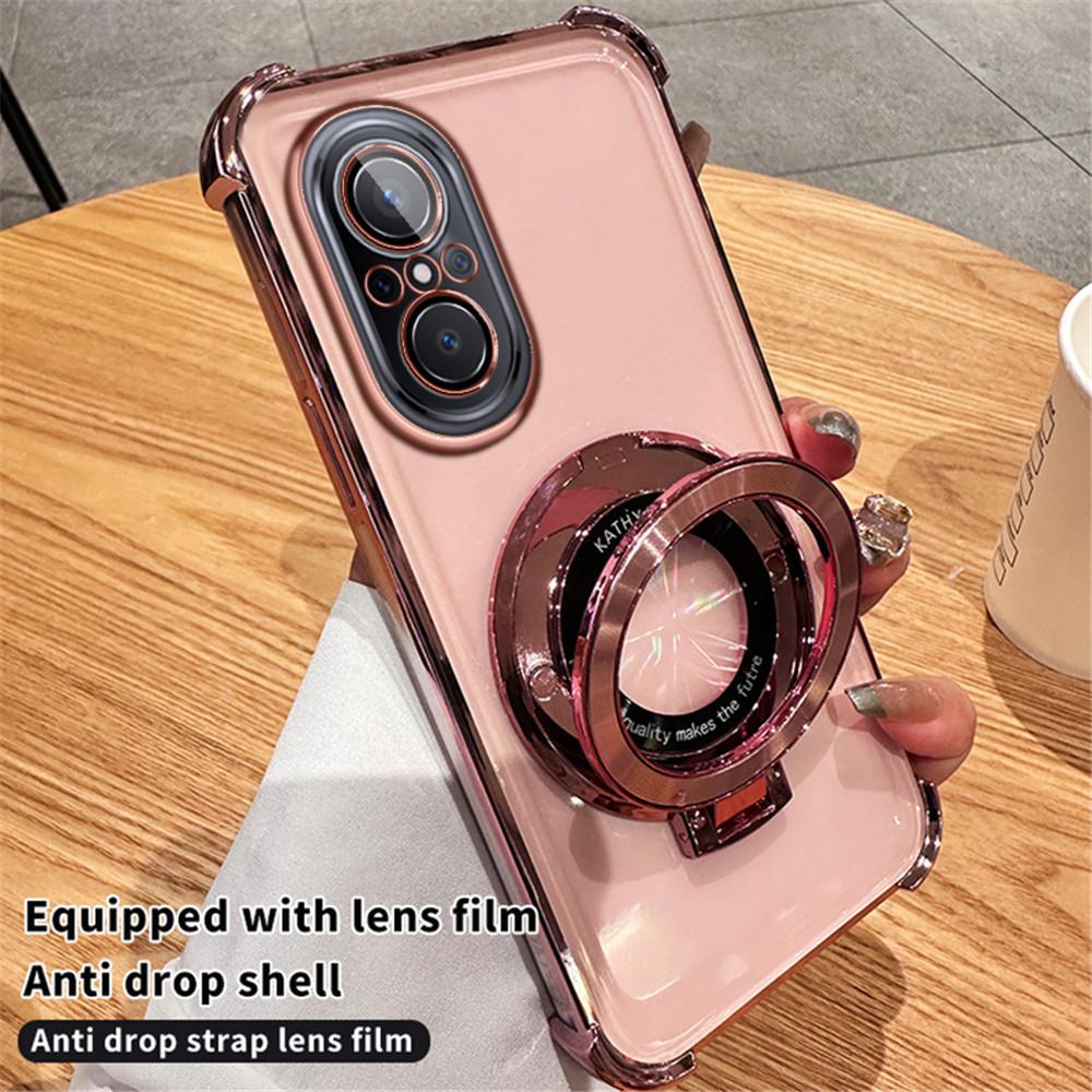 Plating Transparent Shockproof Phone Case For Huawei Nova 12 Pro With Magnetic Stand Holder Nova 9 SE 11 10 9 8 7 Pro Soft Cover