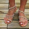 Summer Large Size Roman Pearl Sandals, European and American Handmade Beaded Flat Sandals, Large Size