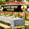 Happy New Year Banner 78.7 x 17.7 Inch Gold and Silver Balloons Sparkling Confetti Design for Holiday Party Decoration Indoor Outdoor Wall Fence or