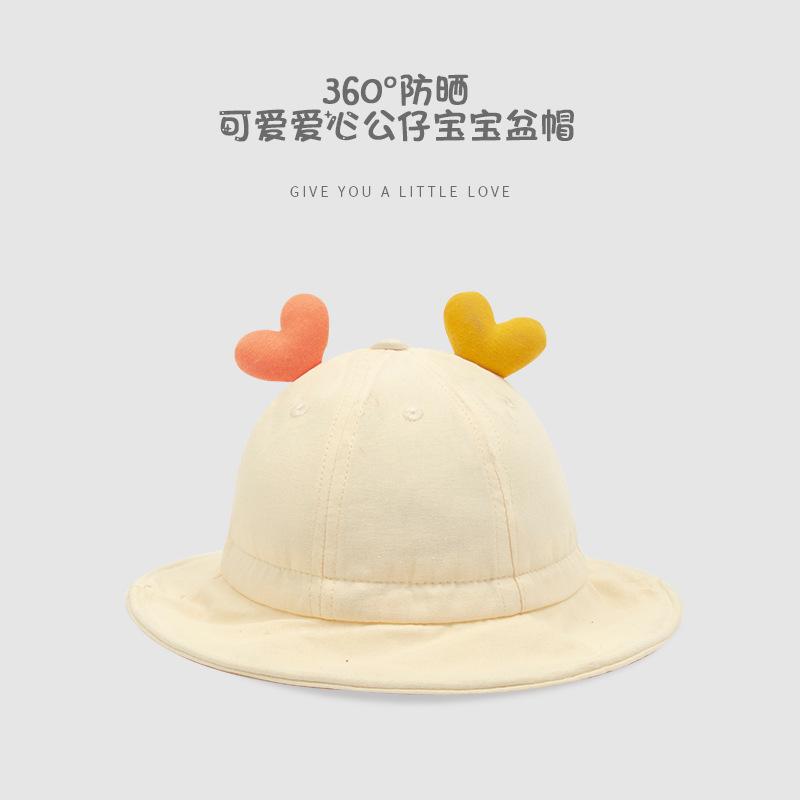 Spring and Autumn Cotton Sunshade Basin Hat Cartoon Love Baby Bucket Hat Letter Embroidery Cute Children's Female Treasure Sunscreen Hat