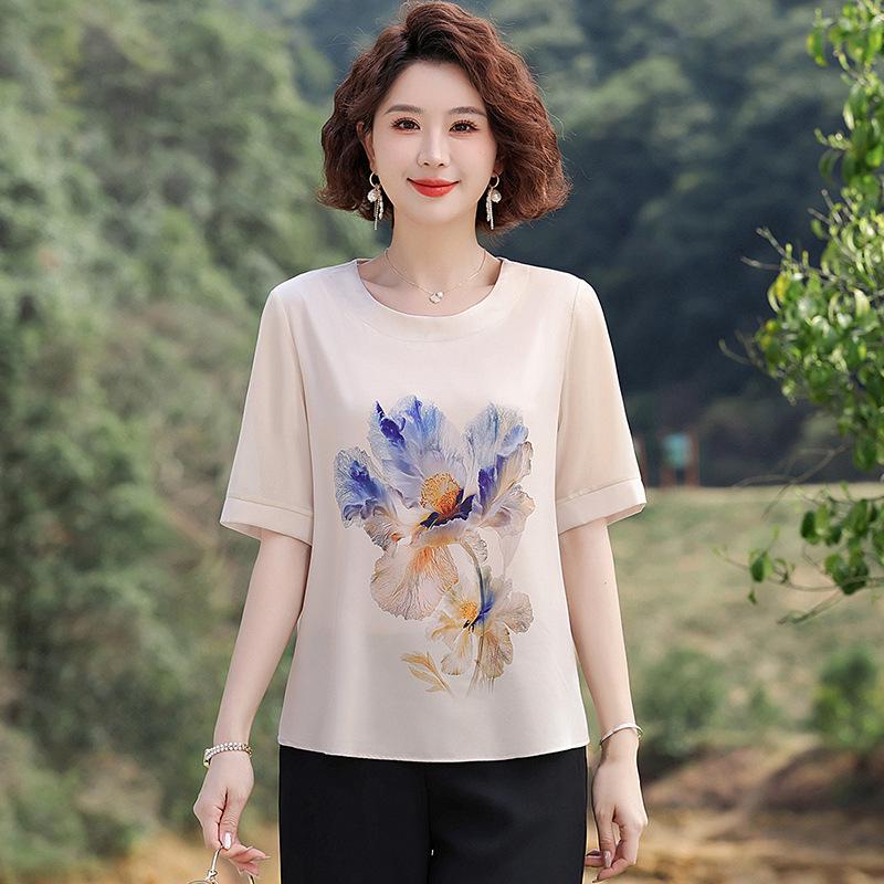 

2026 Loose Embroidered Casual Short-Sleeve T-Shirt for Moms 5XL (150-165 jin) синій