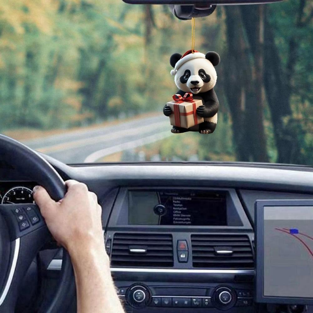 Cartoon Christmas Panda Ornament 2D Xmas Hanging Ornament Car Panda Pendants  Party Supplies
