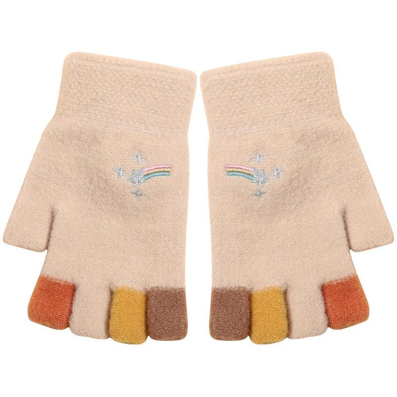 Autumn and Winter Cold-proof Plush Knitted Gloves Imitation Mink Cartoon Women's Plush Warm Half-finger Gloves