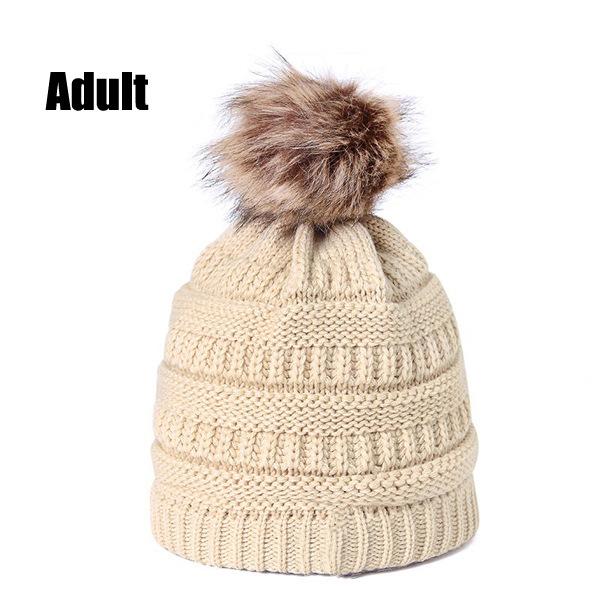 European and American autumn and winter plush wool hat European and American adult hairball warm knitted hat parent-child thickened hat