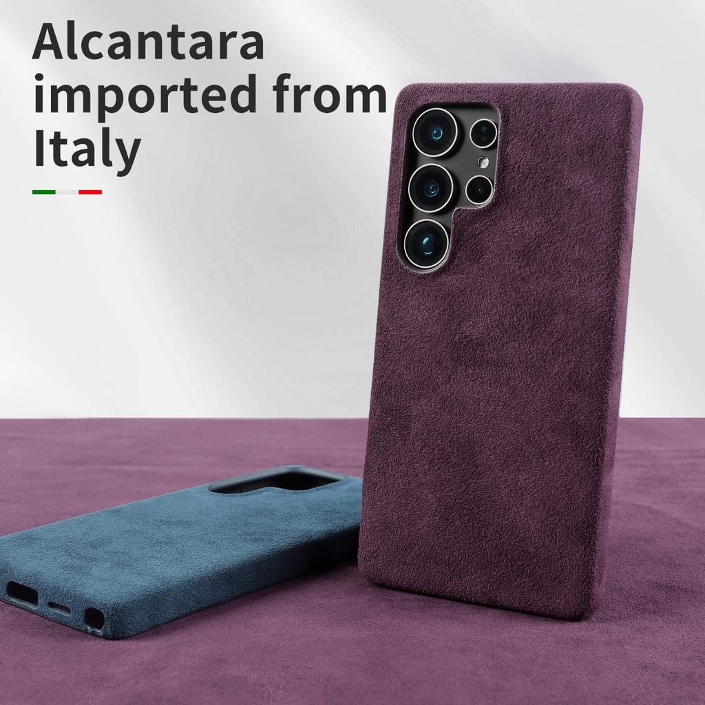 Magnetische Alcantara-Wildleder-Handyhülle für Samsung Galaxy S25 Ultra S24 Plus S23 S22 S21 FE Rundum-Abdeckung mit kabelloser Ladefunktion