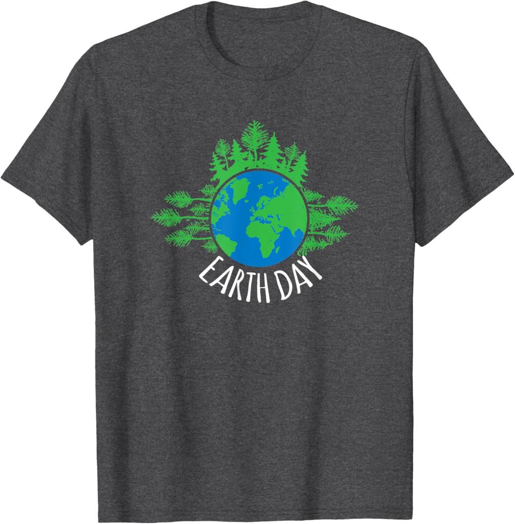 Earth Day Globe Trees Graphic Tee Nature Lover Casual Short Sleeve TShirt Men