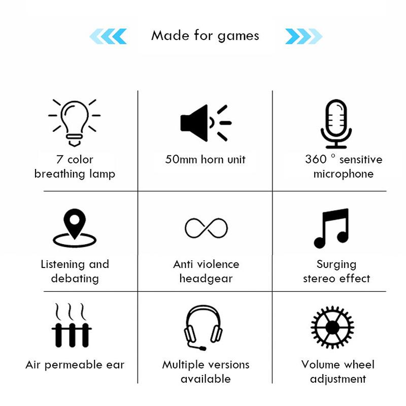 2020 Gaming Headsets Gamer Headphones 7.1 Surround Sound Stereo Wired Earphones USB Microphone Breathing Light PC Laptop Game Headset