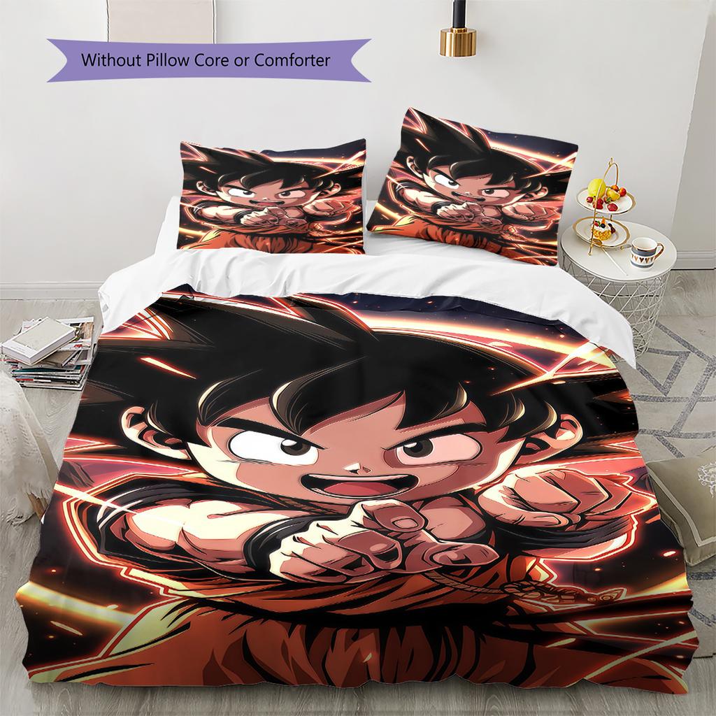 Povlečení se vzorem Son Goku, Sada přikrývky Potah na přikrývku Povlak na polštář Domácí dárek k narozeninám (1 * povlak na peřinu + 2 * povlak na polštář, bez jádra)