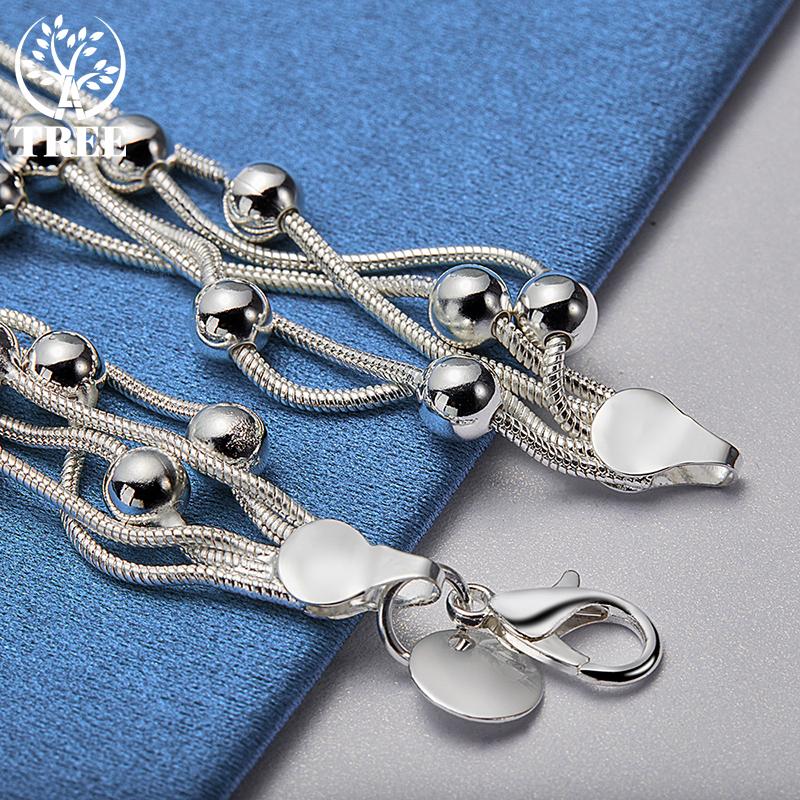 925 Sterling Silber Fünf Schlangenkette Traubenperlen Armband Schmuck