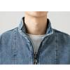 Men Casual Autumn Stand Collar Denim Jacket   Zip Closure Jacket Coat Loose Baggy Blue Retro Jacket Man Fashion Clothing