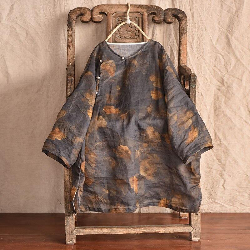 Johnature O-Neck Spring Ramie Button Long Sleeve Original Blouses Long Shirts