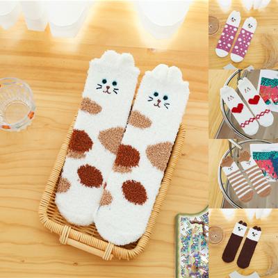 Women Cute Pet Coral Velvet Socks Plus Velvet Warm Home Floor Socks In Tube Socks