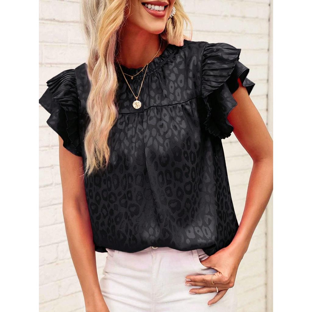 Summer New Fashion Versatile Printed Lotus Leaf Sleeve Top Women's Casual Breathable T-Shirt
