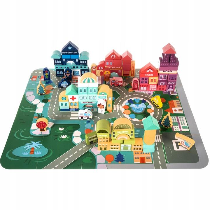 Drewniane Klocki Miasto Auta 100 Klocków + Puzzle