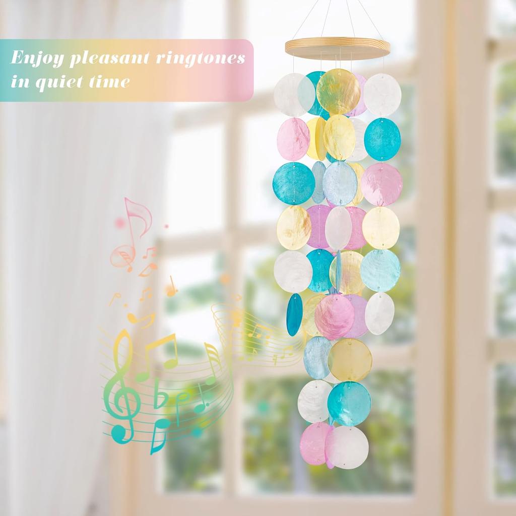 Wind Chimes for Outside - Handcrafted Capiz Shells Windchime Coastal Style Garden Wedding Decor