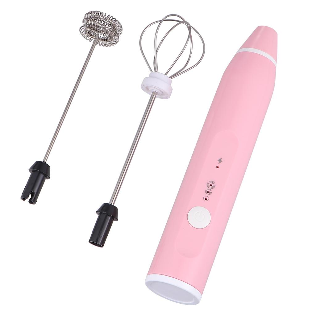 1pc 2-In-1 Handheld Rechargeable Mixer Usb Egg Whisk Milk Foamer 3 Speed Levels Pink For Coffee Baking Kitchen Tool Barware