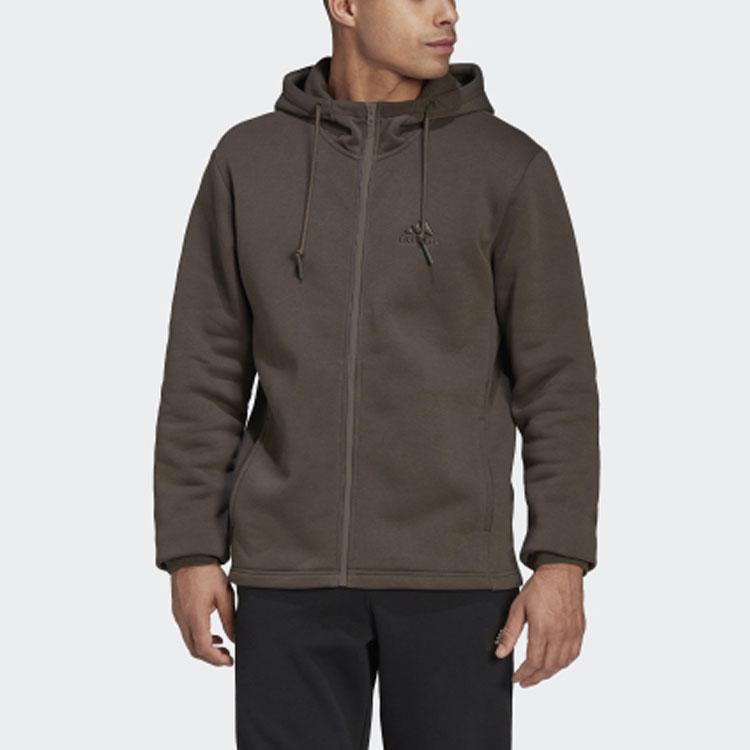Adidas Solid Color Sports Hooded Jacket Men Jackets Brown HU0296