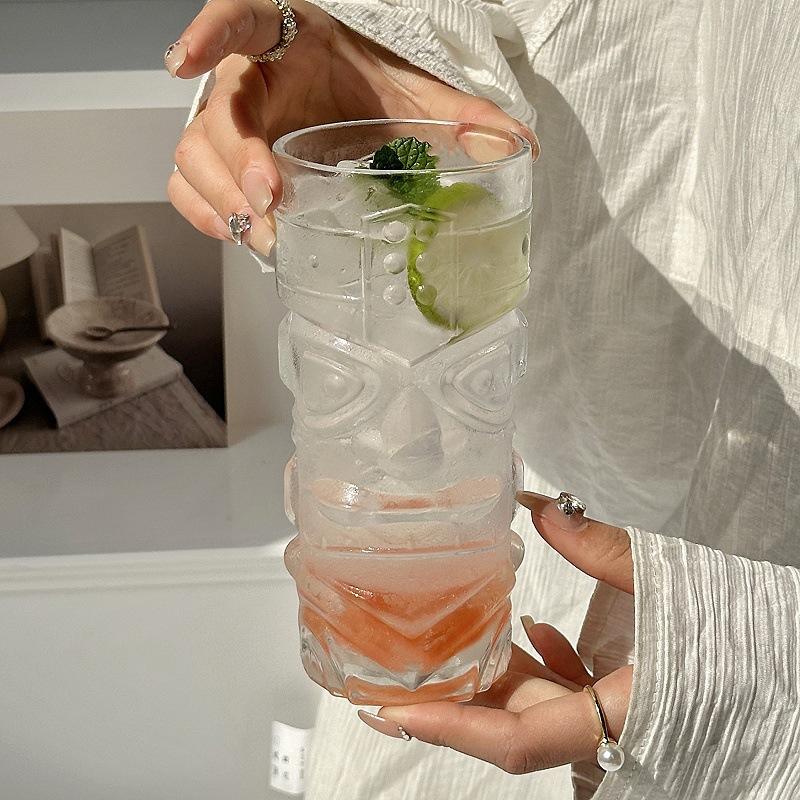 1PC Crystal Glass Large Bar Tiki Cup Tiki Cup Hawaii Cocktail Cup Ghost Face Cup High Beauty Creation Water Cup