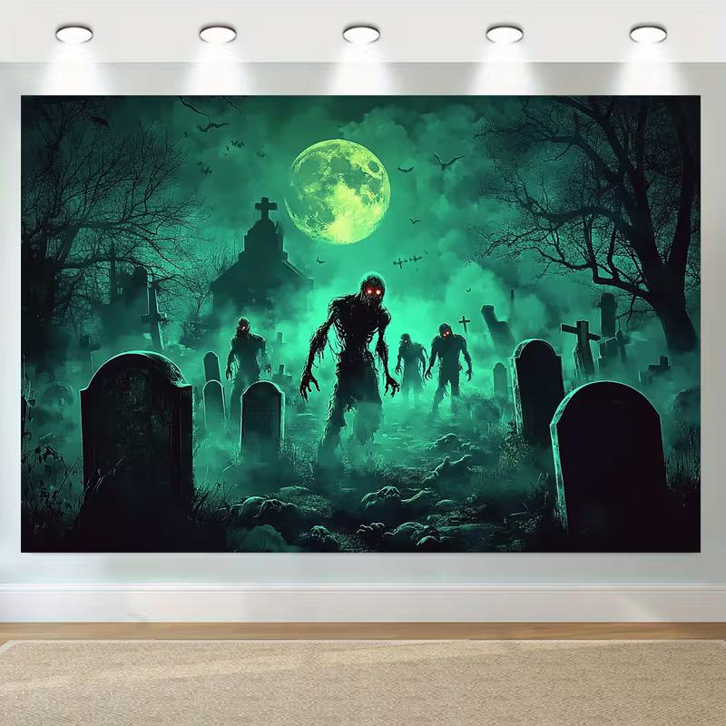 2D Horror Cemetery Background for Cosplay and Spooky Photoshoot