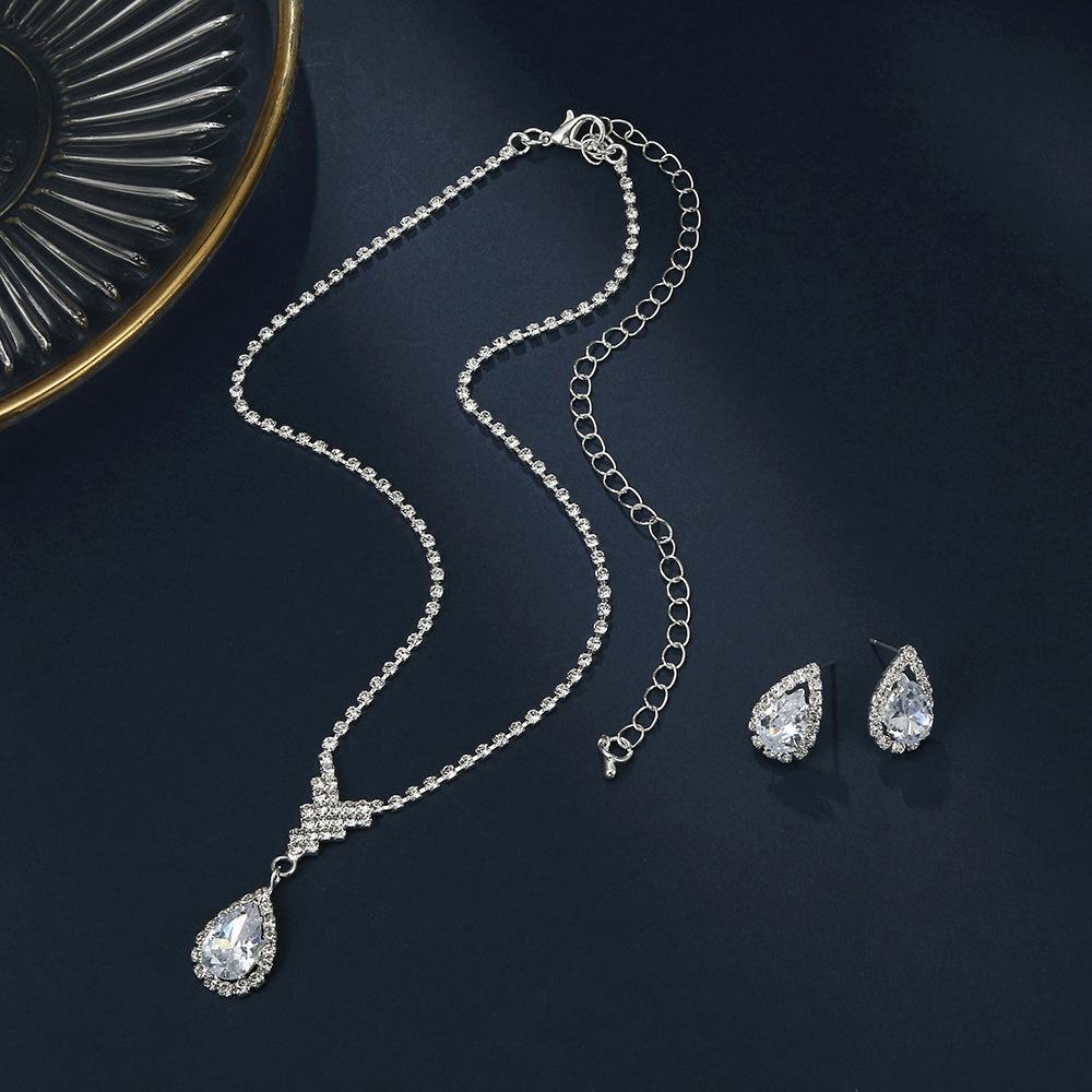 Trinkets Wedding Claw Chain Rhinestones Zircon Angel Tears Necklace, Earrings Bridal Jewelry