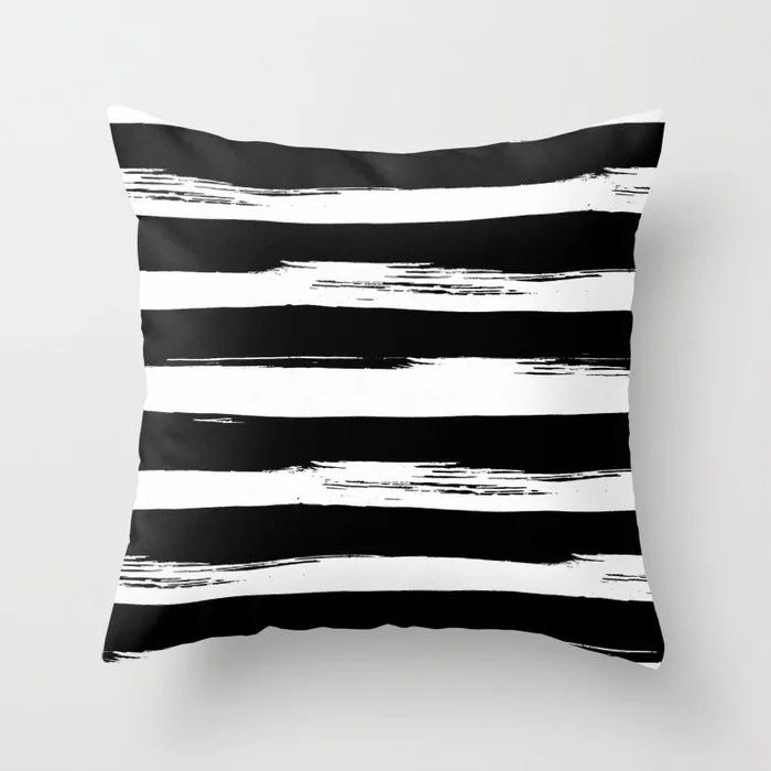 Nordic Simple Black, White and Gray Striped Geometric Sofa Cushion Cover Double-sided Polyester Peach Leather Velvet Sofa Pillow Cover