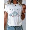 Camiseta Gráfica The Sea Is Calling Para Mujer Estampado De Estrella De Mar De Concha Ajuste Relajado Cuello Redondo Unisexga