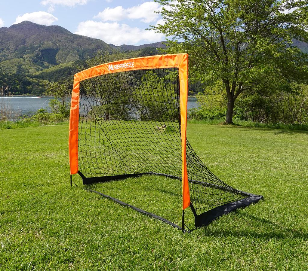 REFREZE Folding Soccer Goal with Storage Portable for Indoor and Outdoor Use Set of Bag, (124x94cm, Orange, 2)