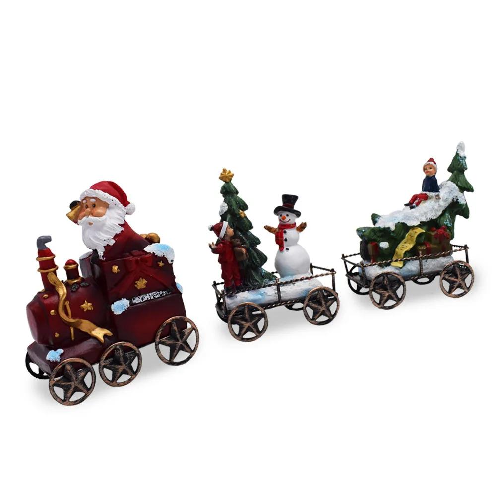 Rękodzieło z żywicy Zestaw trzech elementów Pociąg Świętego Mikołaja Bałwan Ozdoba choinkowa Dekoracja biurowa i domowa