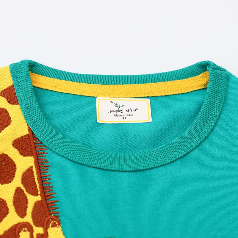 Letní áčkové šaty pro dívky s krátkým rukávem a dlouhým výstřihem s výšivkou žirafy