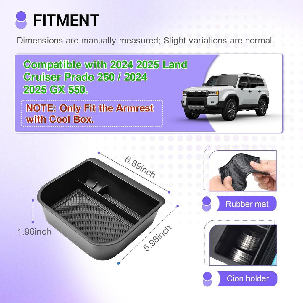 RUNROAD Center Console Organizer Tray Compatible With 2024 2025 Toyota Land Cruiser Prado 250 / Lexus GX550 Accessories, Ert Armrest Storage Tray For