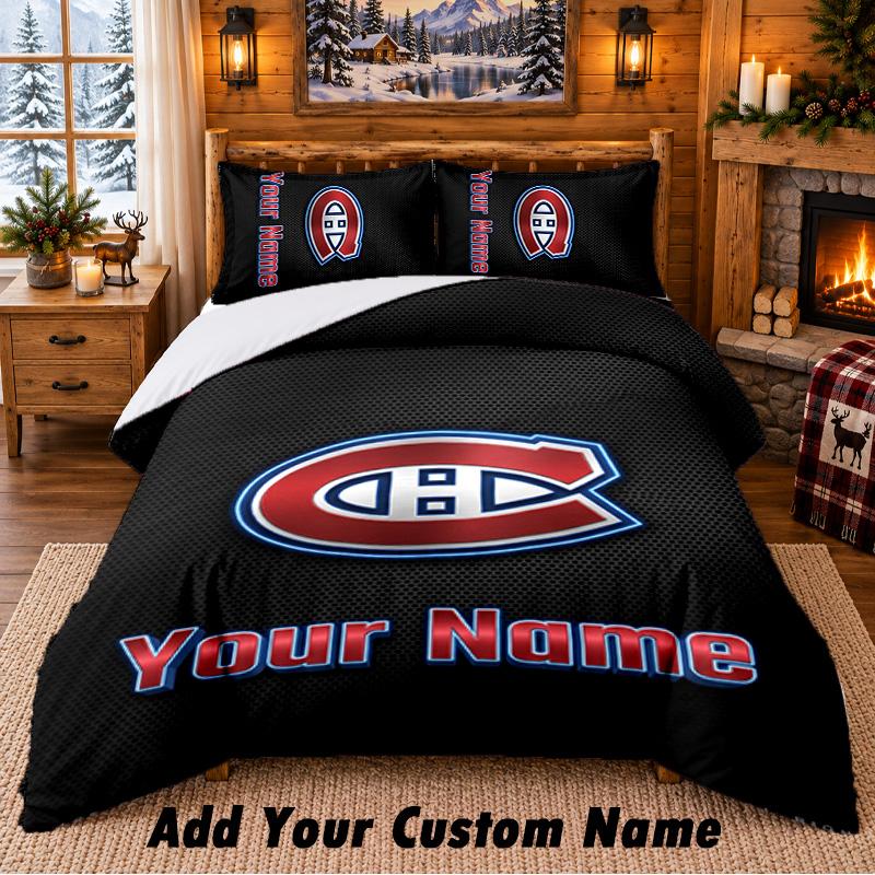 Montreal Canadiens Muster Bettwäsche 3-teiliges Set mit individuellem Namen, Bettlaken und Kissenbezügen für das Schlafzimmer zu Hause